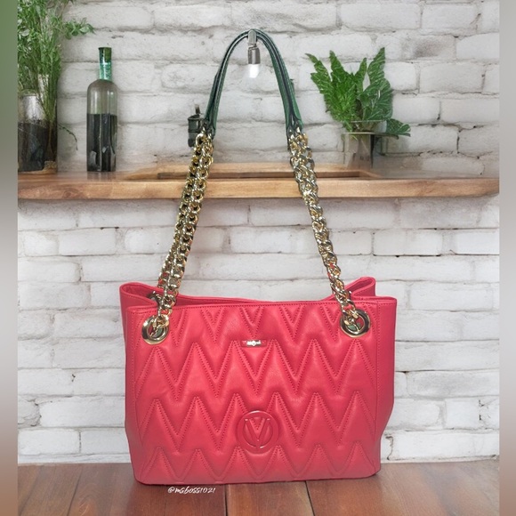 VALENTINO by Mario Valentino RARE Luisa Diamond Tote in Red/Green NWT - Picture 6 of 8